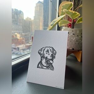 Original hand printed Labrador Retriever Linocut ink print - 4x6